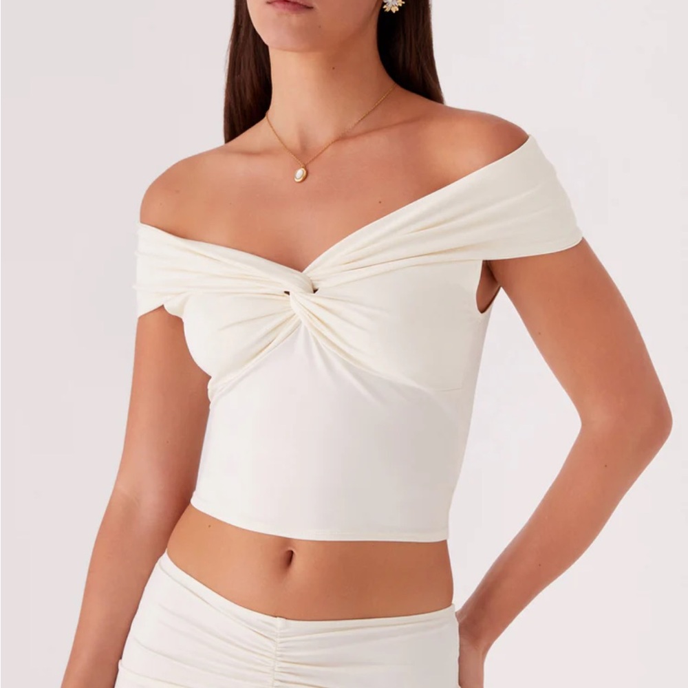 Peppermayo Exclusive - Trixie Twist Off Shoulder Top - Ivory